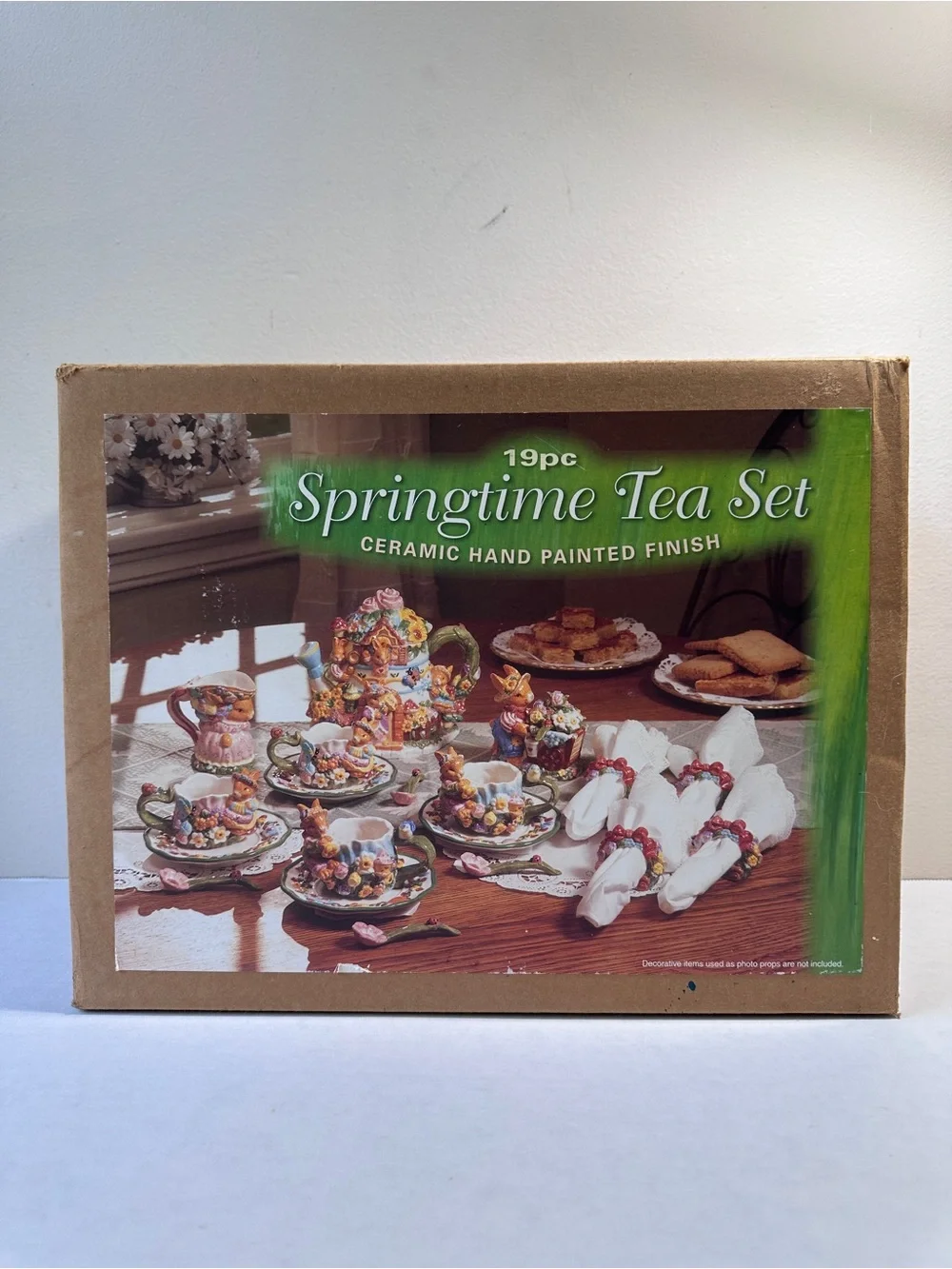 Springtime Tea Set 19pc Ceramic Hand Painted Finish Easter Bunny Rabbit Boxed